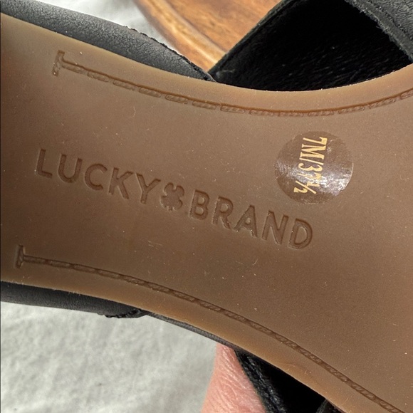 Lucky Brand Shoes Wm 7M Junai Black Leather D'Orsay Stacked Heel Bootie Open Toe - Picture 9 of 12